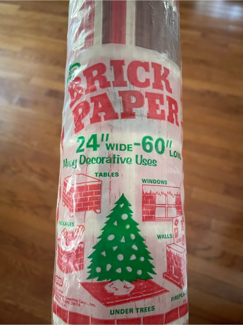 Vintage Brick Paper Christmas Fireplace Original Package 2 Rolls